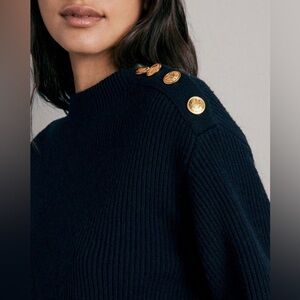 Rag & Bone Ribbed 100% Extra Fine Merino Wool Gold Button Sweater Top - 2XS